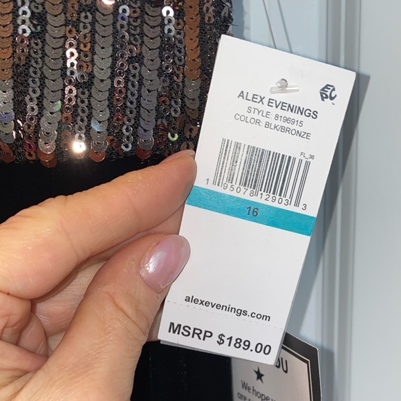 Women’s Short Blouson Dress with sequin Top and Velvet Skirt by Alex Evenings - Picture 5 of 7